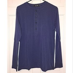 YTD men's navy blue long sleeve casual slim fit shirt size small top